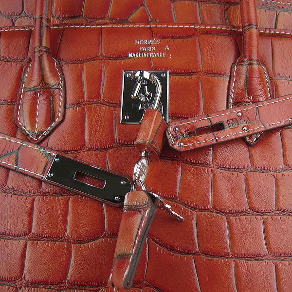 Replica Hermes Birkin 40CM Crocodile Veins Leather Bag Dark Orange 6099 Online